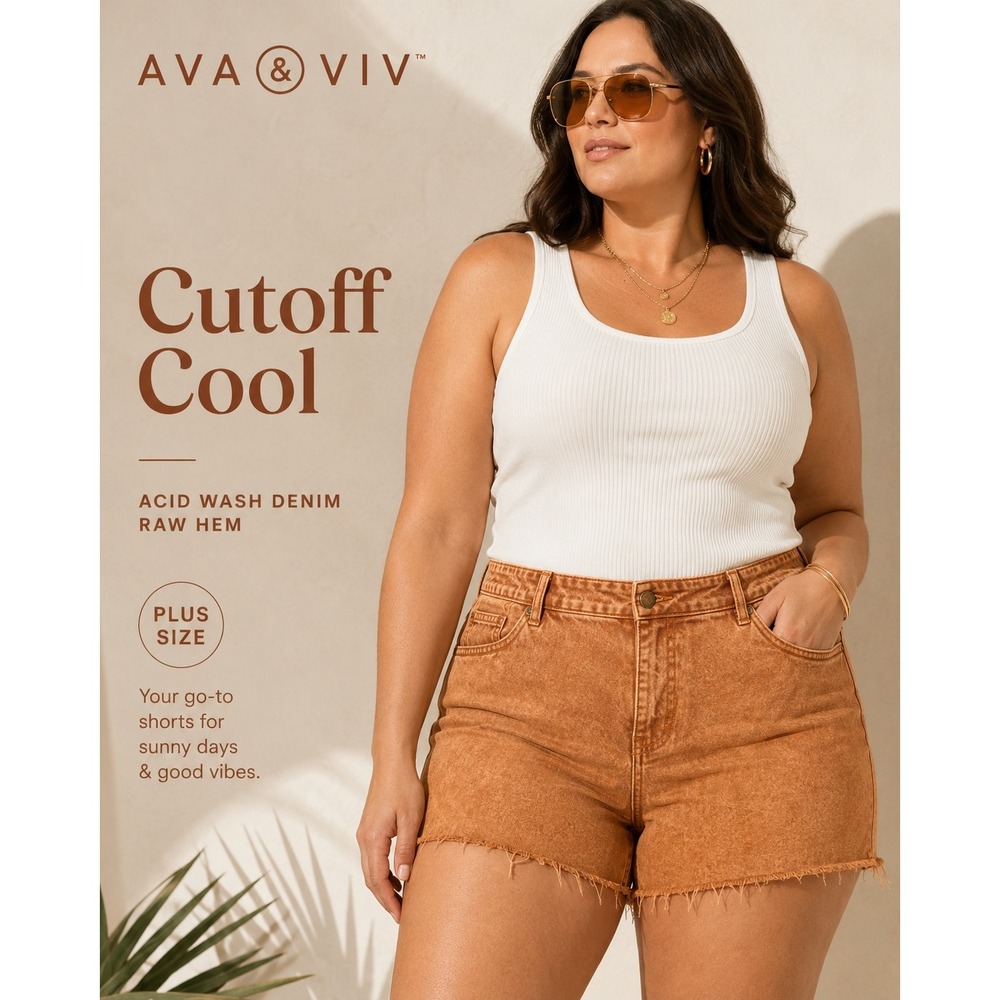 NEW Ava & Viv Women's Rust Orange‎ Acid Wash Denim Cutoff Shorts Size 24W